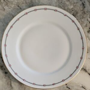 4 Vintage ZS & Co Bavaria Elegant Dinner Plates Gold Trim. Black Greek Key Pink.